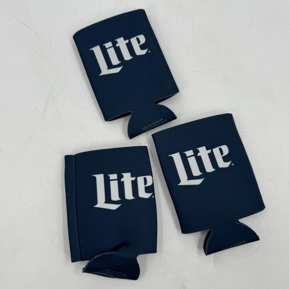 Miller Lite Can Cooler Sleeve LGBTQ Pride Flag Rainbow Design Navy Blue Set of 3